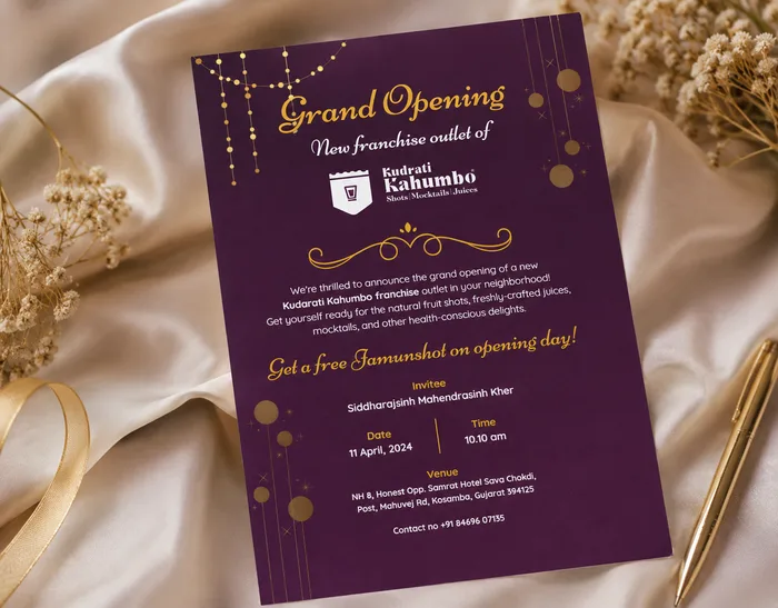 Grand opening invitation card in gold foil