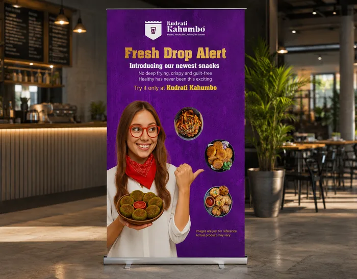 Fresh Drop Alert roll-up standee