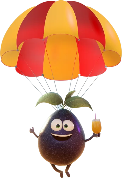 Kudrati Kahumbo mascot landing with a parachute