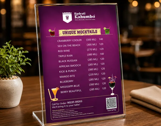 Kudrati Kahumbo menu