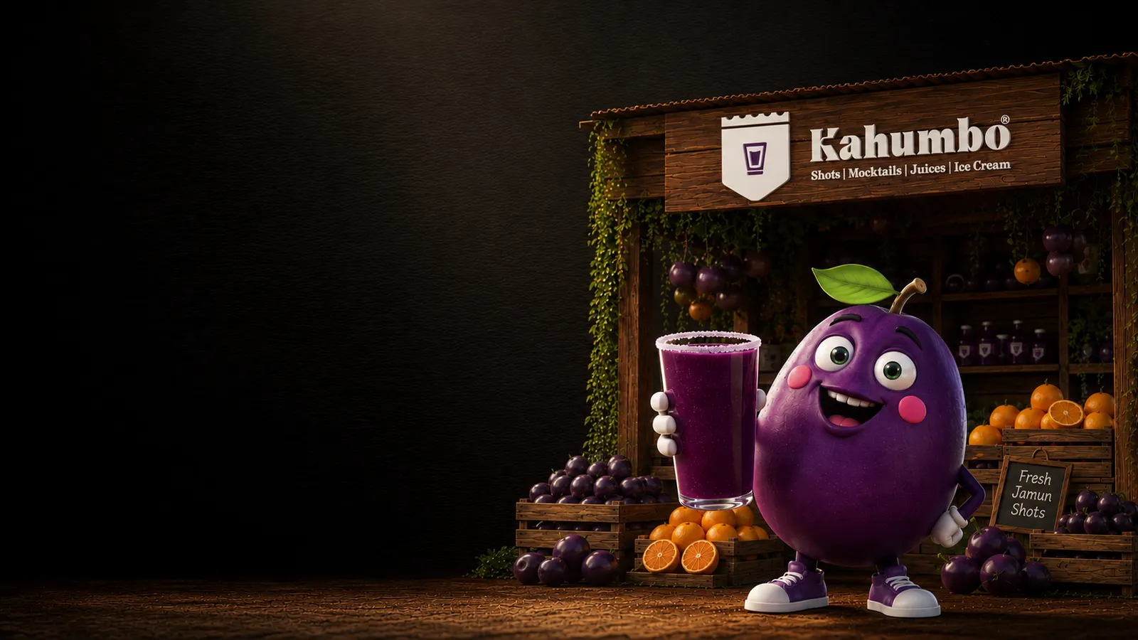 Kudrati Kahumbo juice stall with the brand mascot