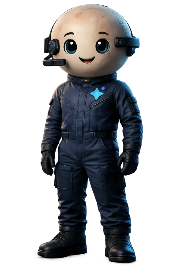 The Plutomen mascot in a flight suit and AR headset