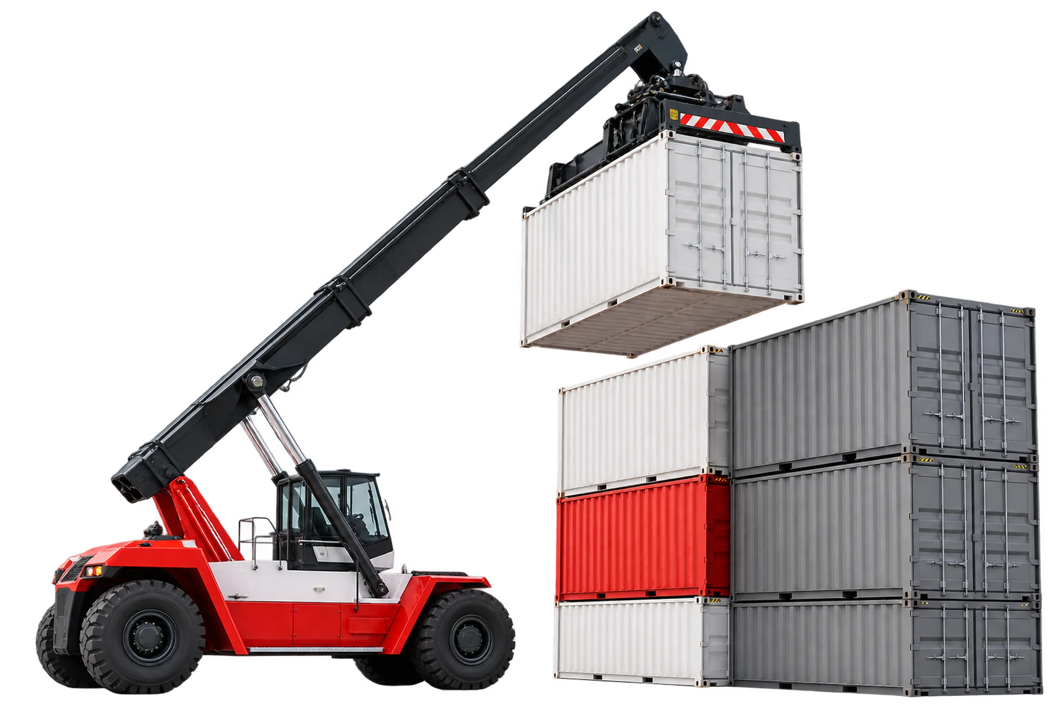 Containers being stacked by a reach stacker at a WebOccult customer yard