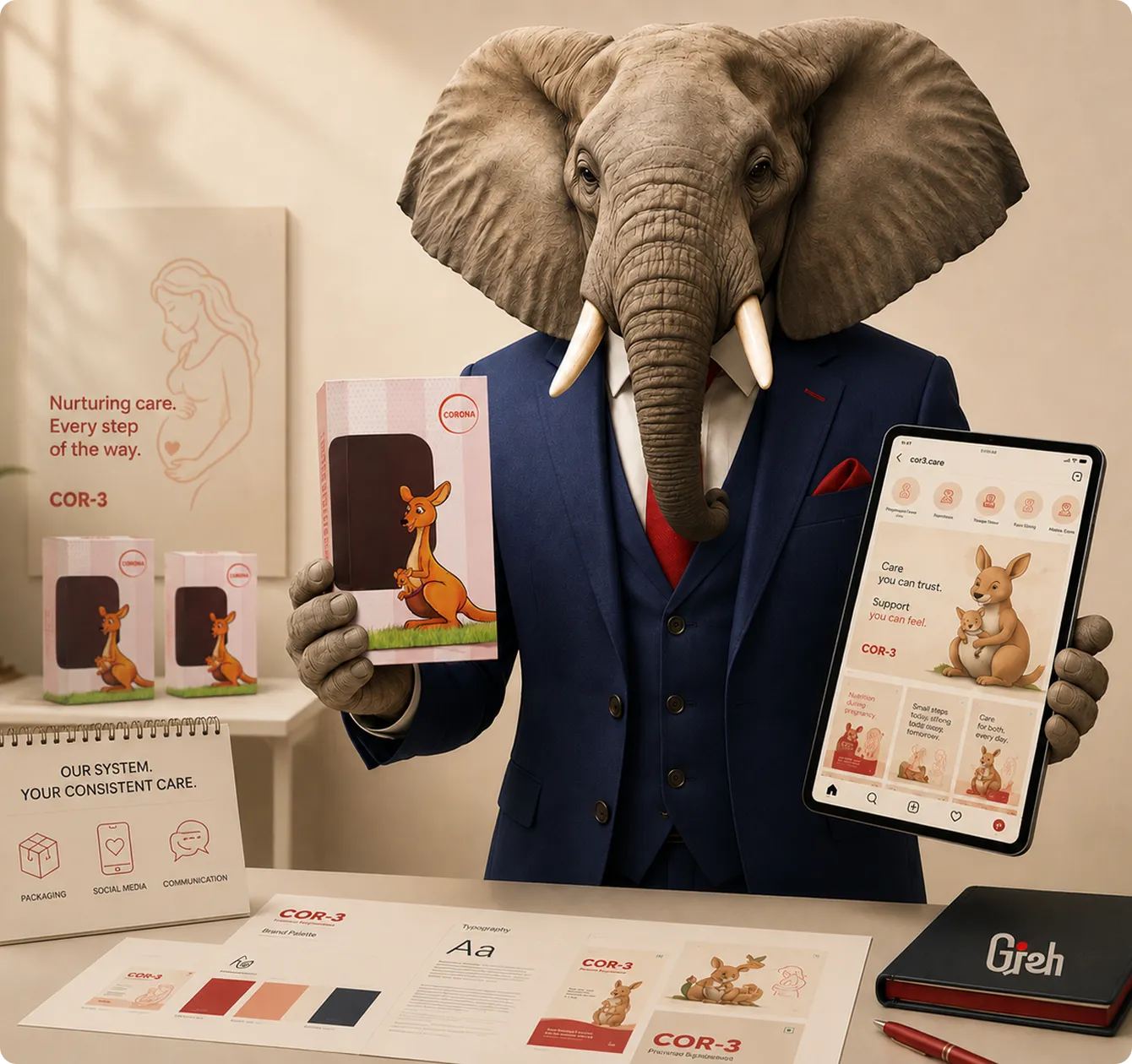 COR-3 brand system with Foli across packaging, print and digital